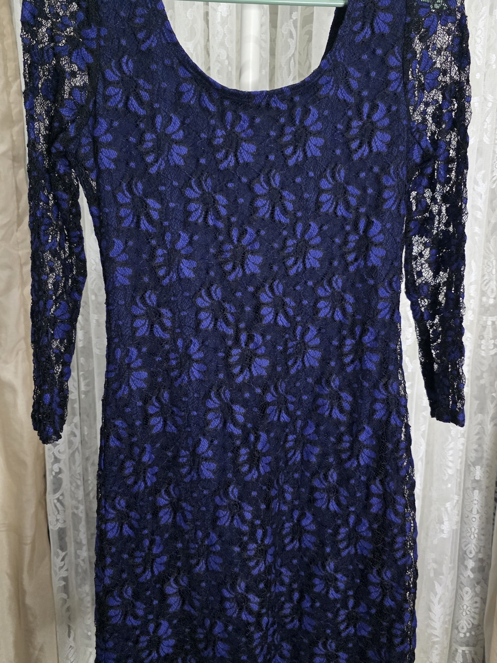Speechless Royal Blue Floral Lace Long-Sleeve Bodycon Mini Dress, Size 9